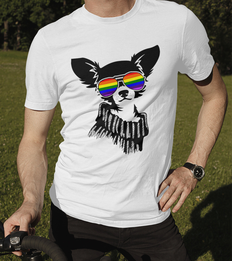 Pride Rainbow Sunglasses Chihuahua Dog T-Shirt