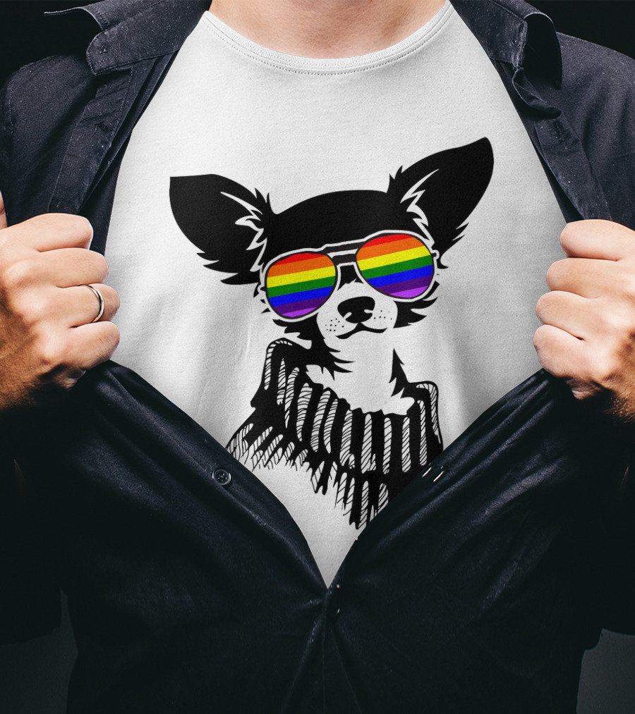 Pride Rainbow Sunglasses Chihuahua Dog T-Shirt
