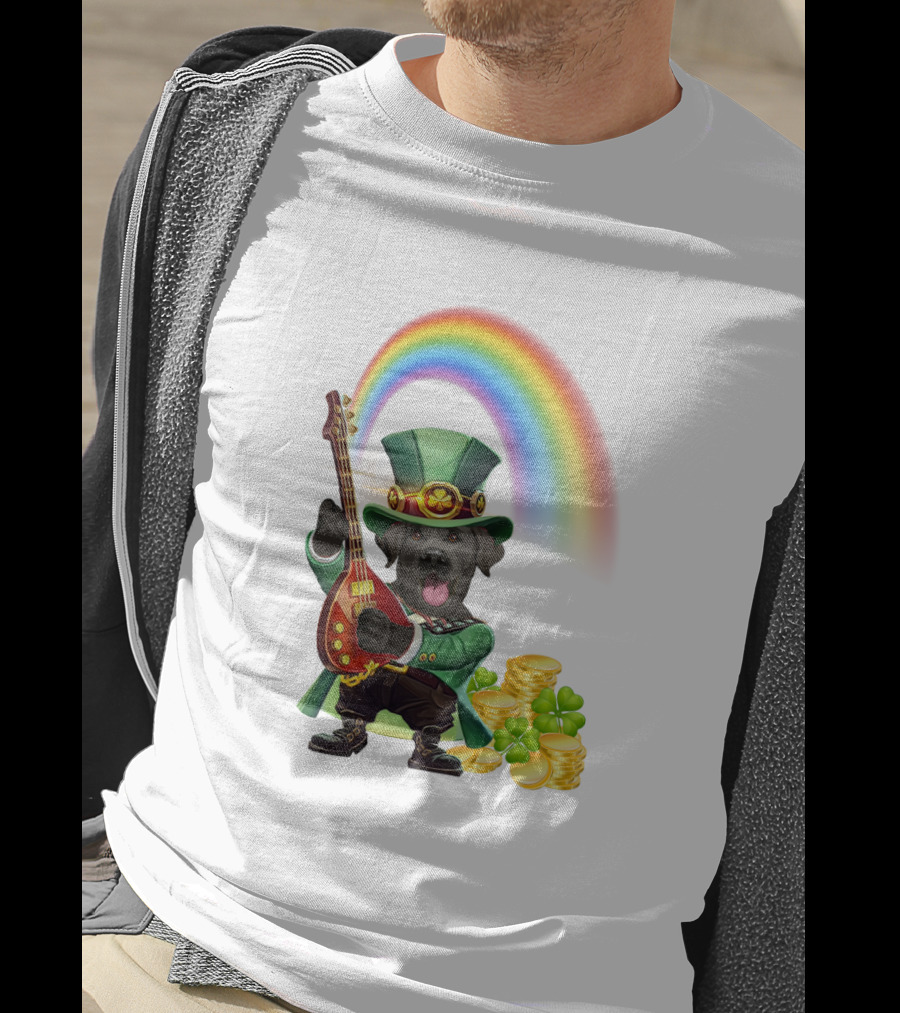 Dog Rocking Irish Luck Rainbow Guitar T-Shirt