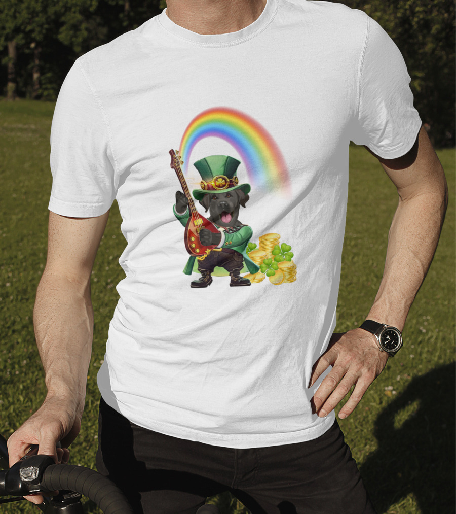 Dog Rocking Irish Luck Rainbow Guitar T-Shirt