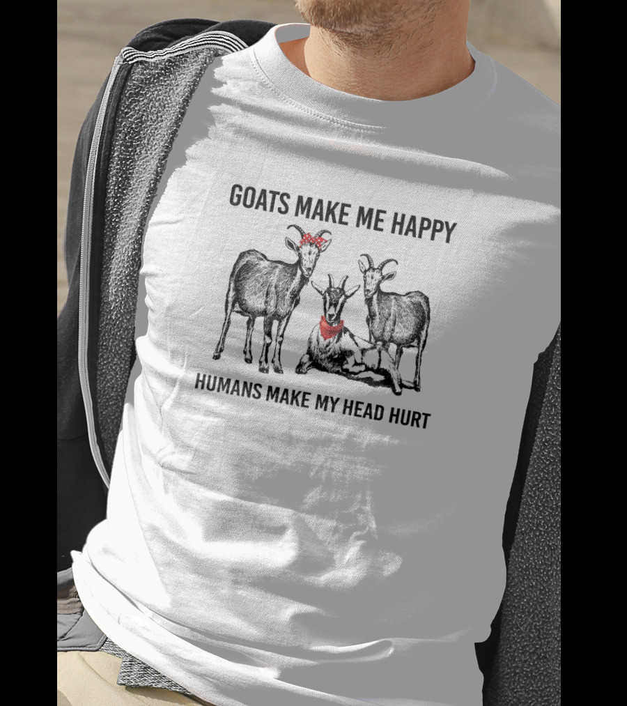 GOATS MAKE ME HAPPY HUMANS MAKE MY HEAD HURT Red Bandana Vintage Goat Trio T-Shirt