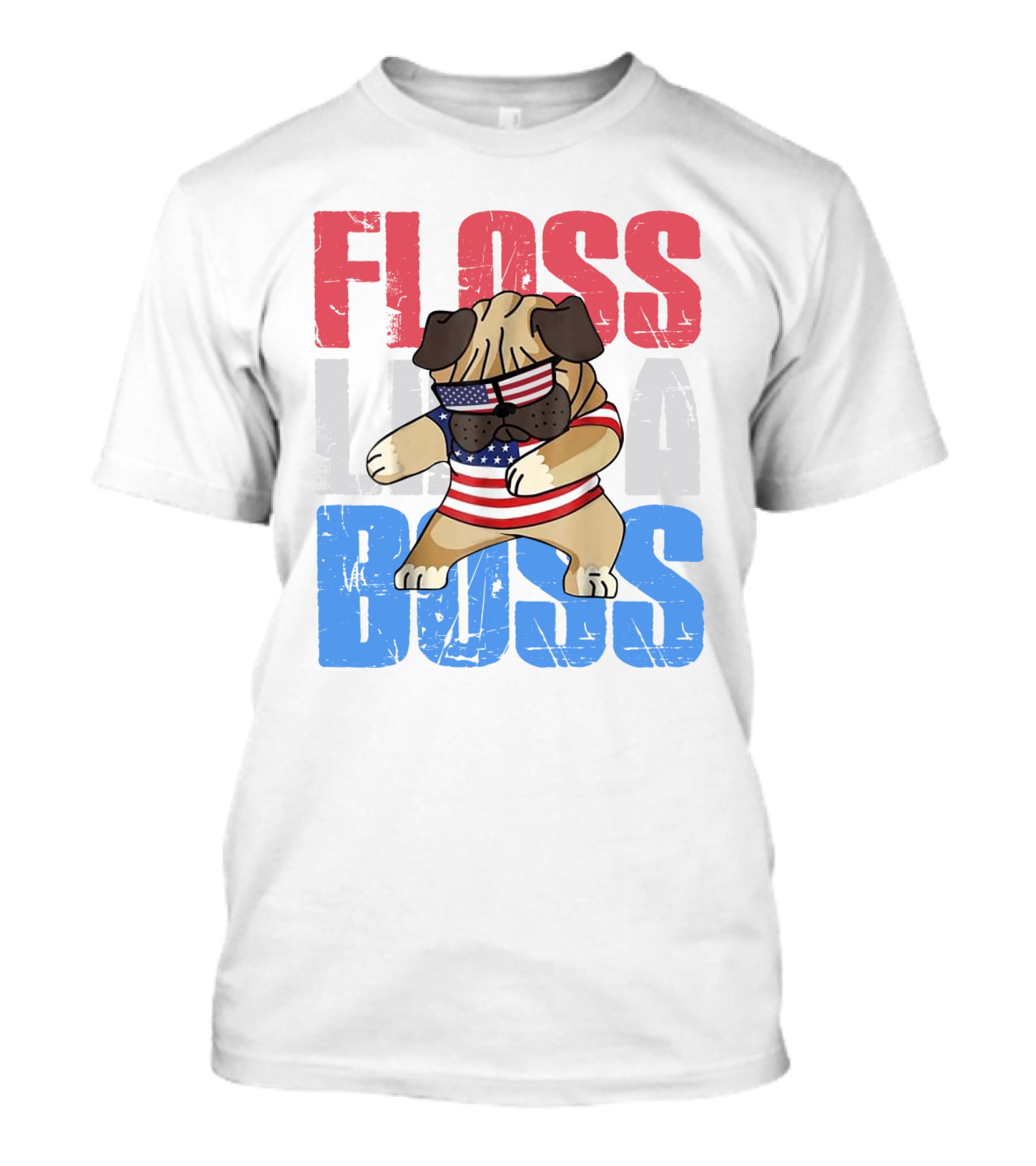Floss Like A Boss American Flag Bulldog With Sunglasses T-Shirt