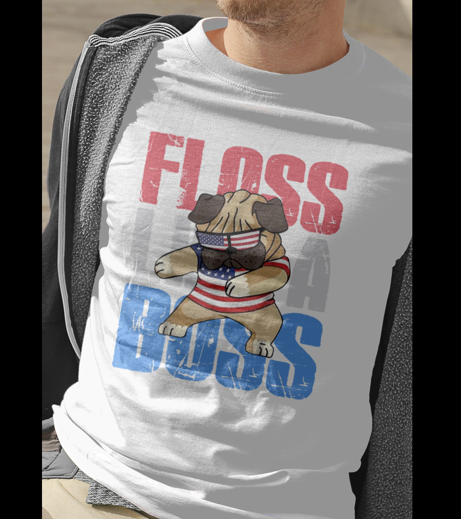 Floss Like A Boss American Flag Bulldog With Sunglasses T-Shirt