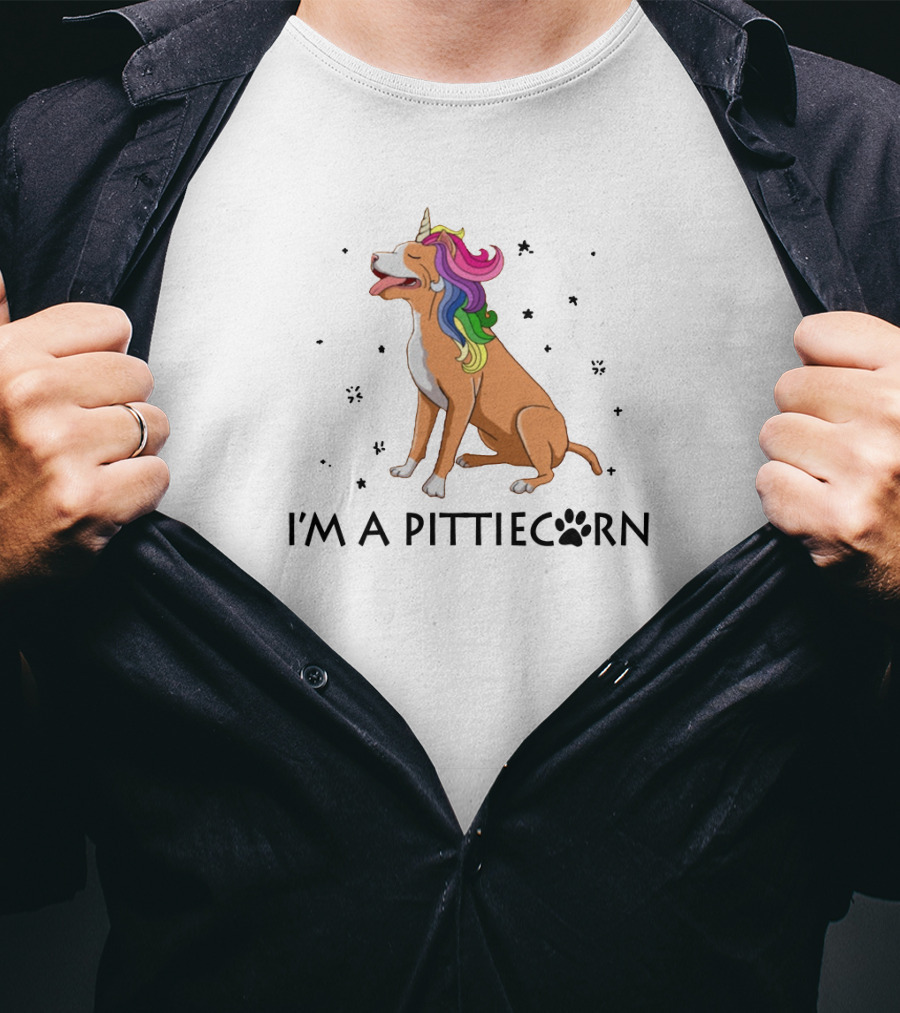 I'm A Pittiecorn Unicorn Dog With Rainbow Mane Stars T-Shirt