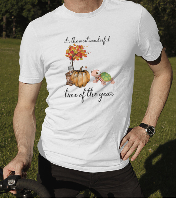 It's The Most Wonderful Time Of The Year Turtles Autumn Pumpkin Leaf T-Shirt