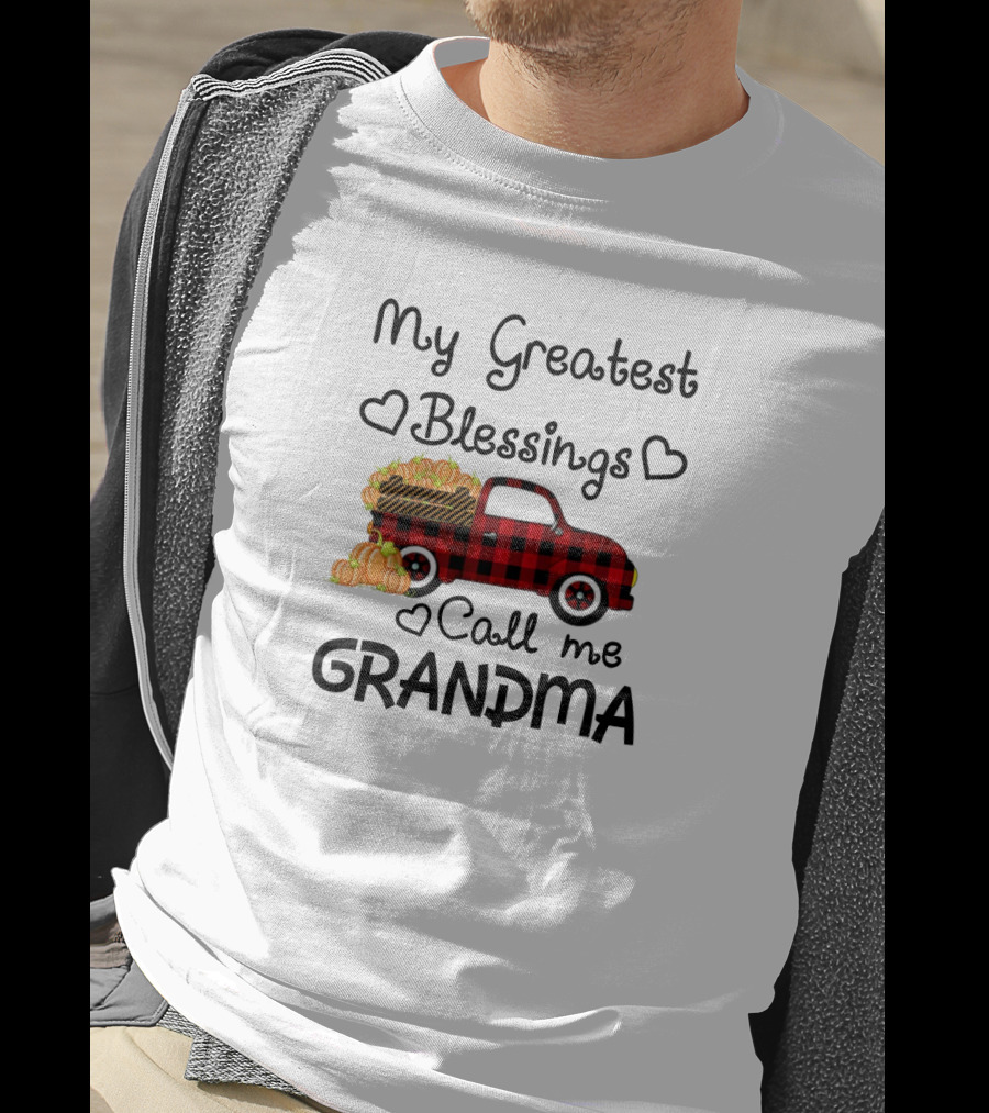 My Greatest Blessings Call Me Grandma Red Plaid Truck With Pumpkins T-Shirt