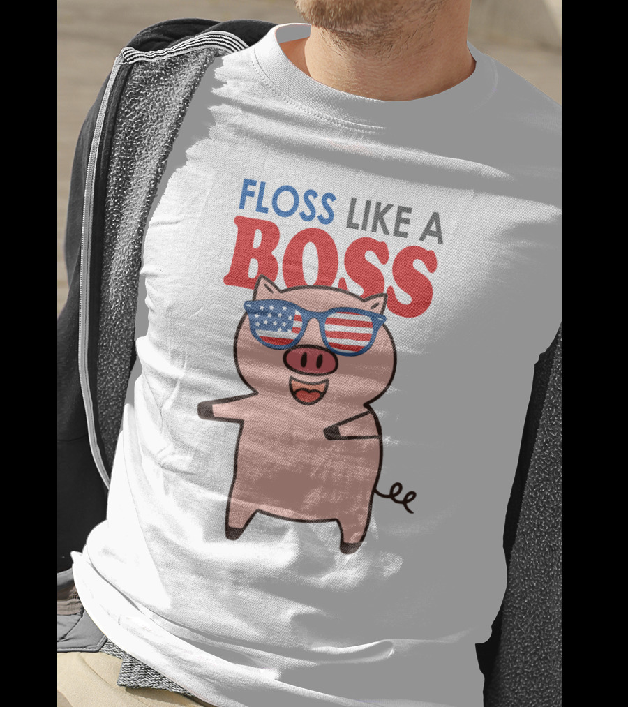 Floss Like A Boss Pig With American Flag Sunglasses T-Shirt