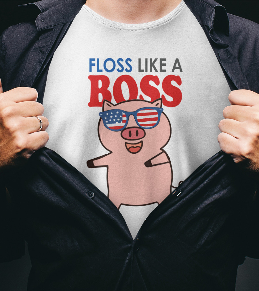 Floss Like A Boss Pig With American Flag Sunglasses T-Shirt