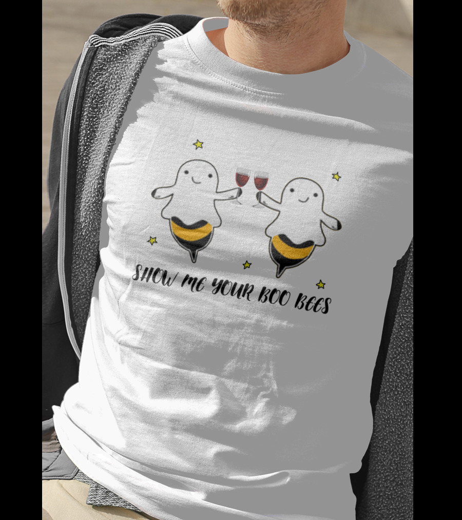 Show Me Your Boo Bees Ghosts Holding Wine Glasses T-Shirt