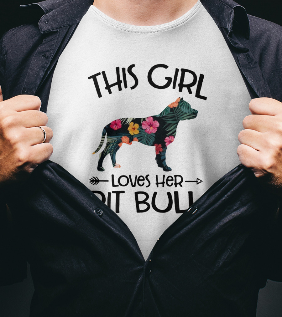This Girl Loves Her Pit Bull Floral Dog T-Shirt