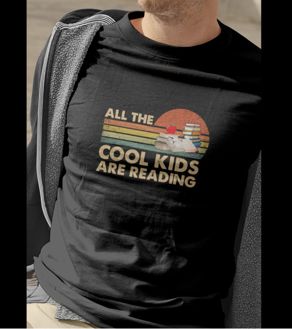All The Cool Kids Are Reading Books Stack And Apple T-Shirt