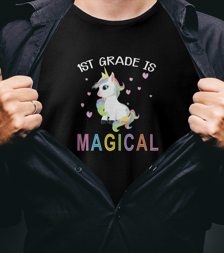 1st Grade Is Magical Unicorn Hearts Rainbow Colorful T-Shirt