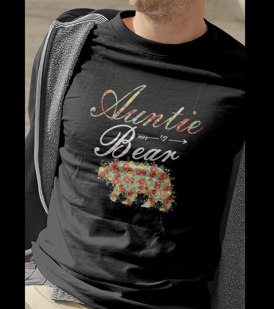 Auntie Bear Floral Arrow Heart T-Shirt