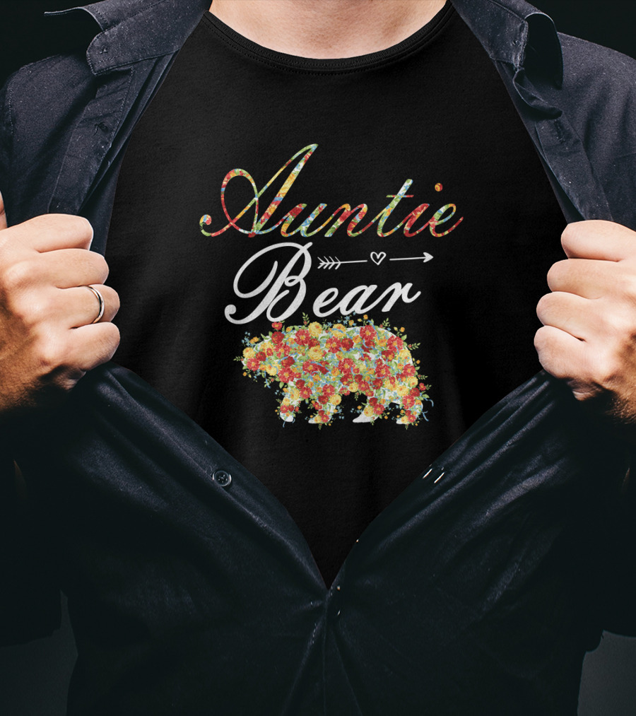 Auntie Bear Floral Arrow Heart T-Shirt