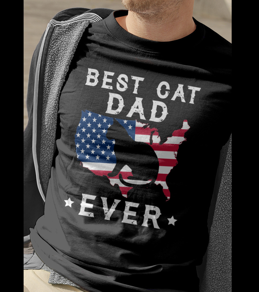 Best Cat Dad Ever USA Flag Cat T-Shirt