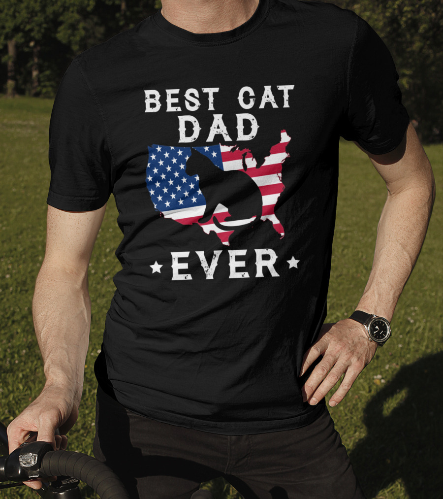 Best Cat Dad Ever USA Flag Cat T-Shirt