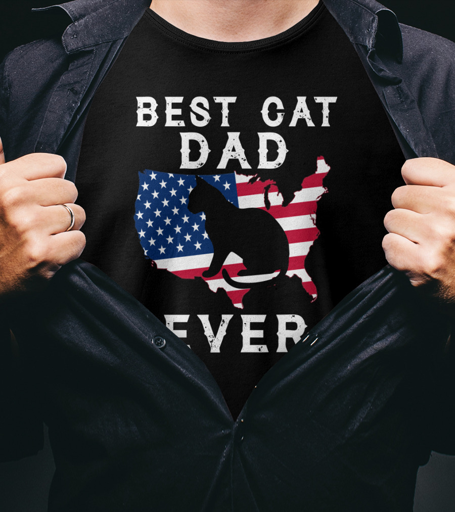 Best Cat Dad Ever USA Flag Cat T-Shirt