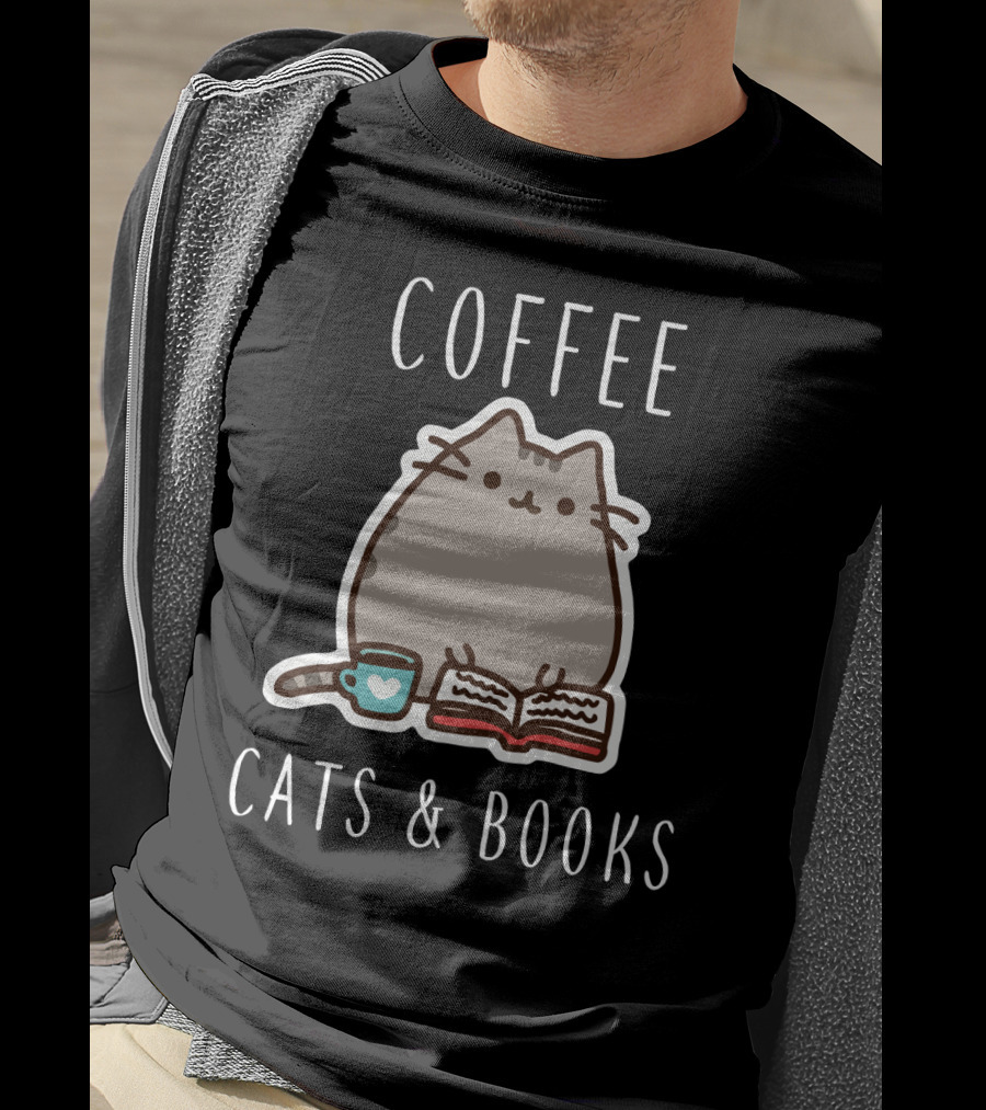 COFFEE CATS And BOOKS PUSHEEN MUG OPEN T-Shirt
