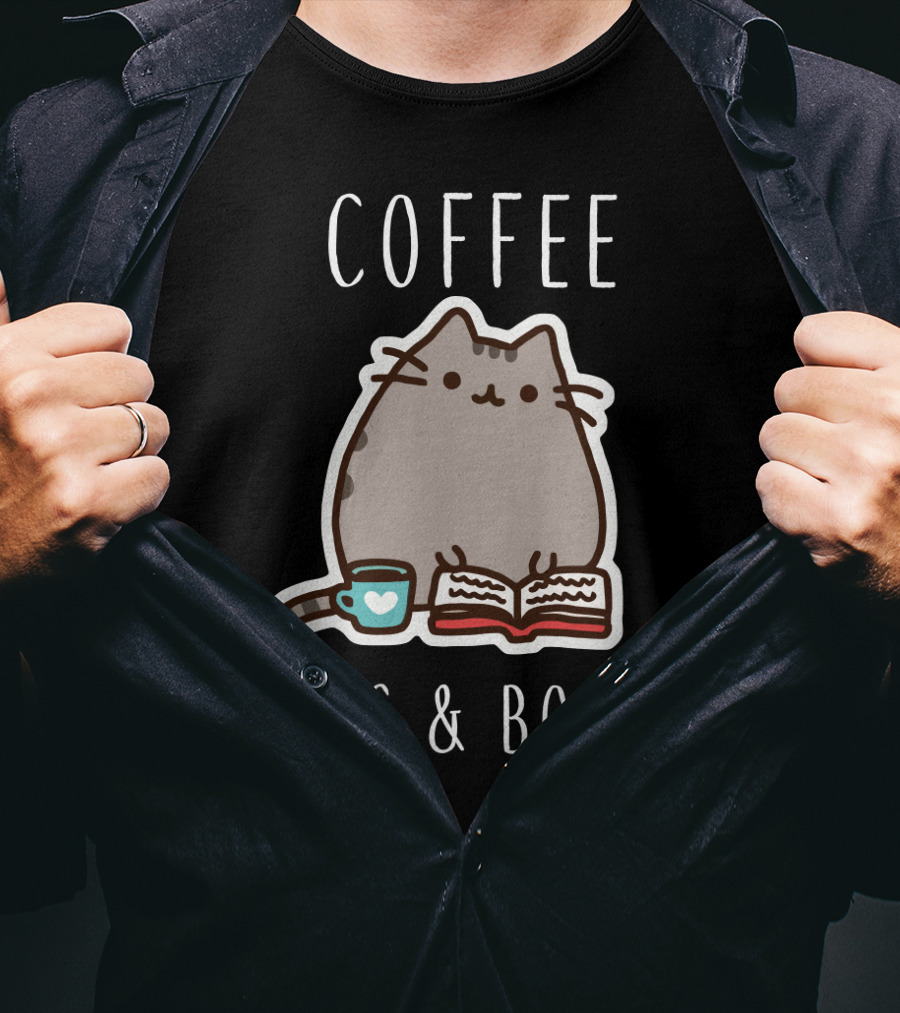 COFFEE CATS And BOOKS PUSHEEN MUG OPEN T-Shirt