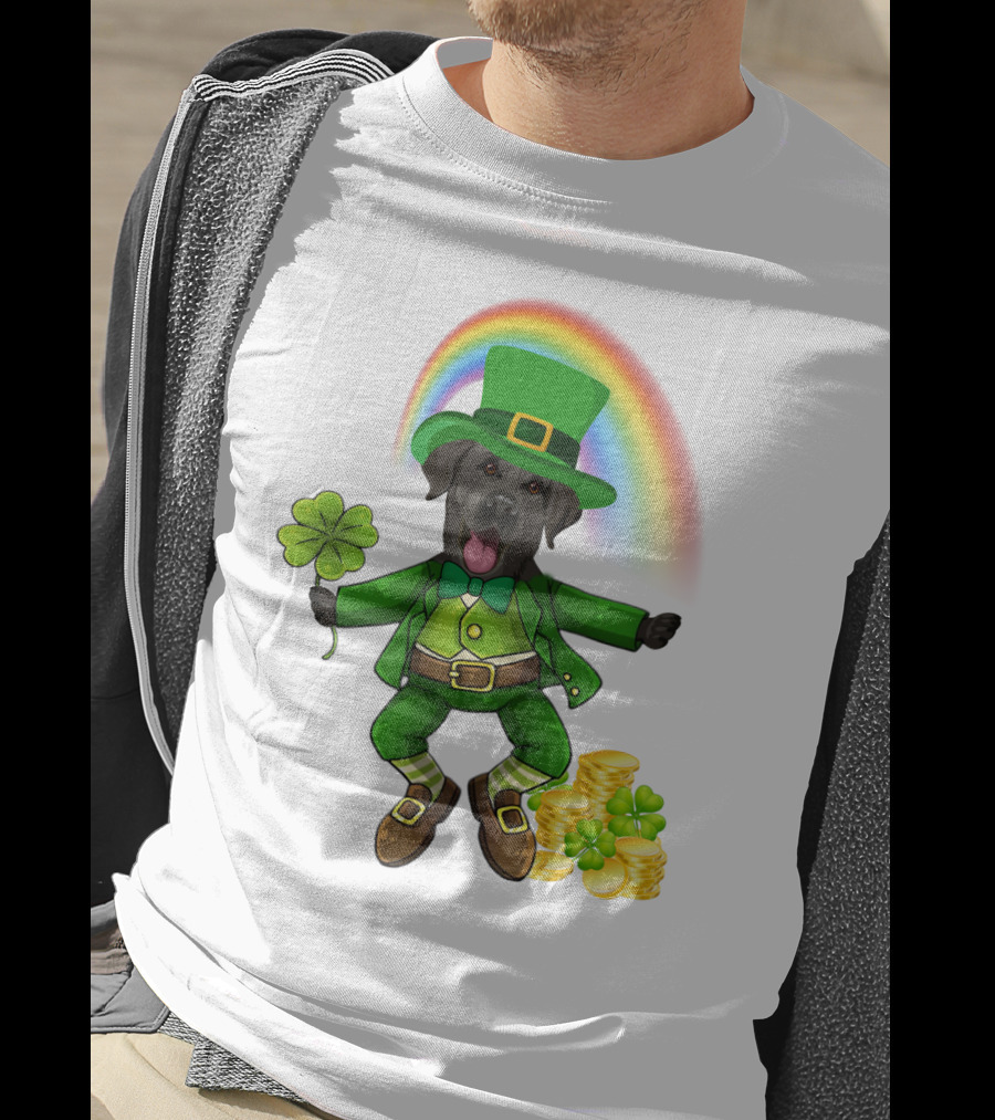 Lucky Irish Dog With Shamrock And Rainbow T-Shirt