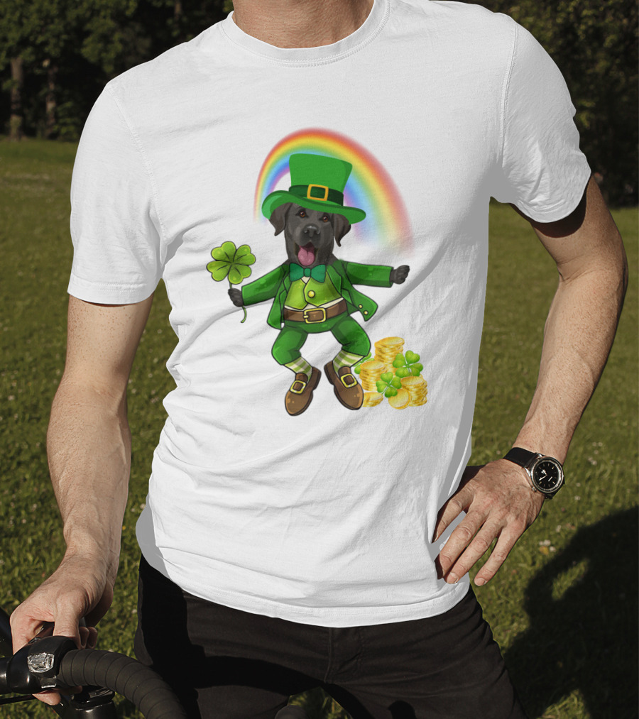 Lucky Irish Dog With Shamrock And Rainbow T-Shirt