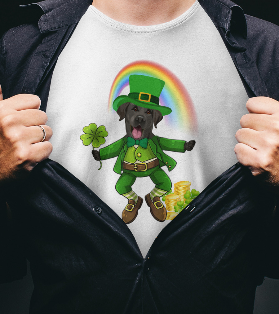 Lucky Irish Dog With Shamrock And Rainbow T-Shirt