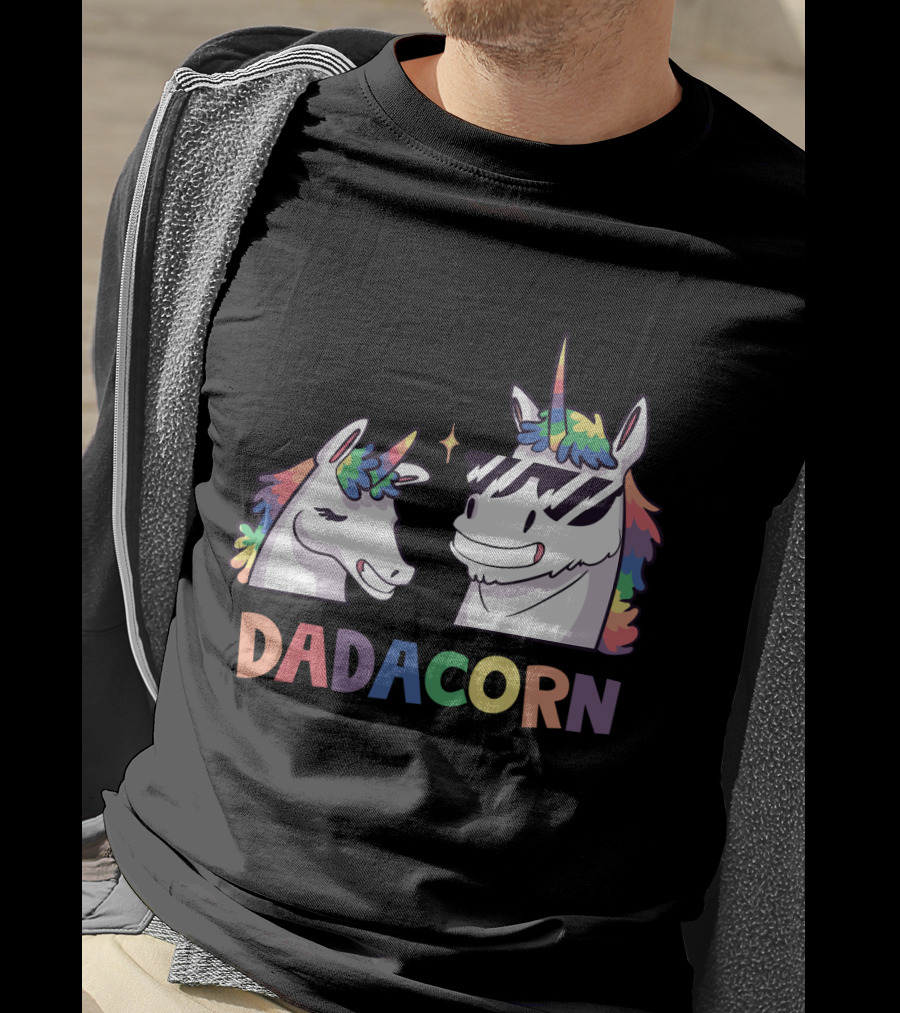 Dadacorn Daddy And Child Unicorn Magic Rainbow Mane Duo T-Shirt