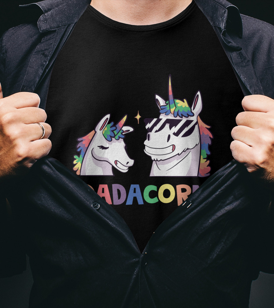 Dadacorn Daddy And Child Unicorn Magic Rainbow Mane Duo T-Shirt