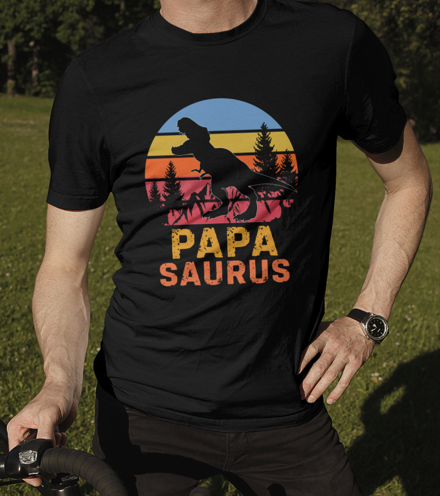 PAPA SAURUS Rex Dinosaur Silhouette Vintage Sunset T-Shirt