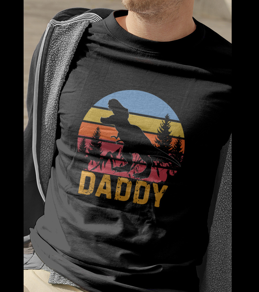Daddy Saurus Dinosaur Sunset Silhouette Retro Vintage T-Shirt