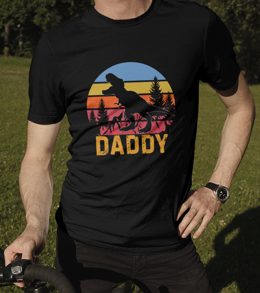 Daddy Saurus Dinosaur Sunset Silhouette Retro Vintage T-Shirt