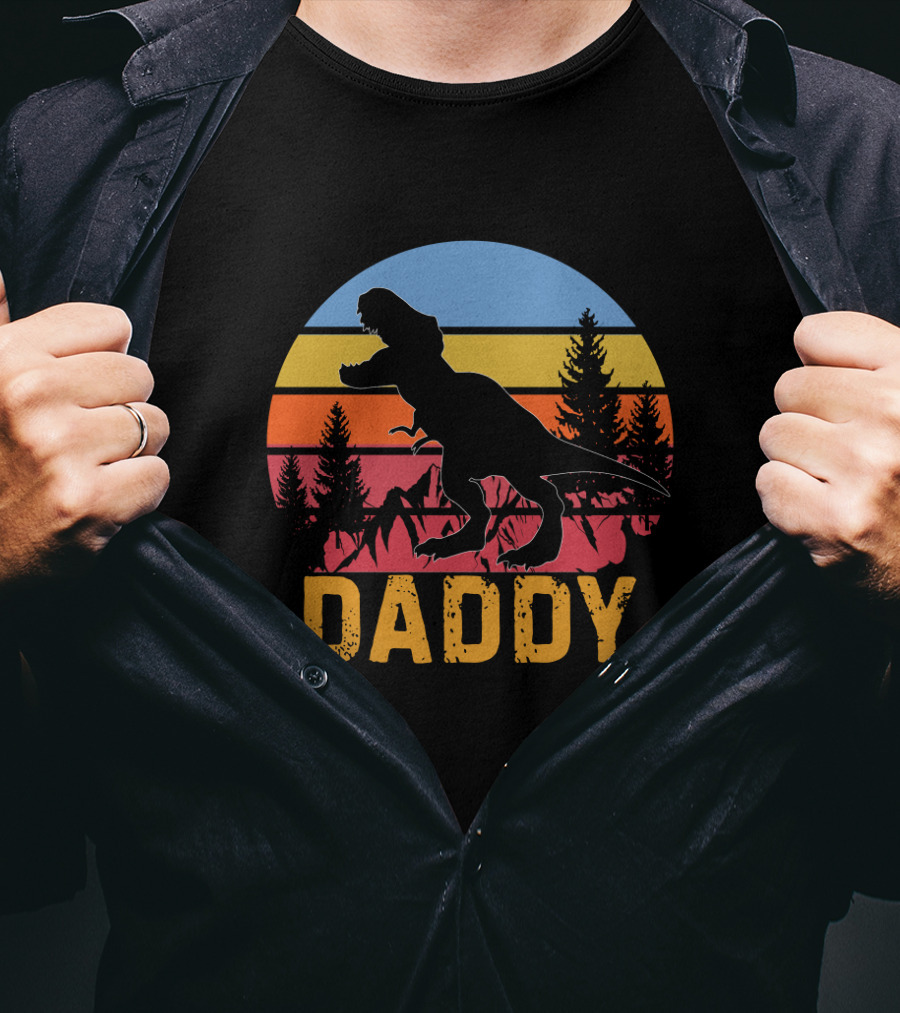 Daddy Saurus Dinosaur Sunset Silhouette Retro Vintage T-Shirt