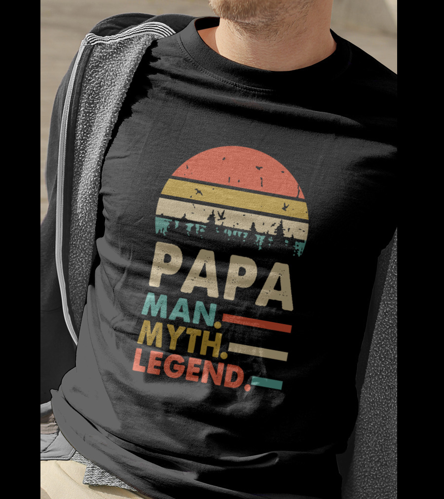 Papa Man Myth Legend Retro Sunset Forest T-Shirt