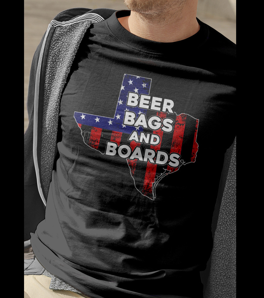 Beer Bags And Boards Cornhole In Texas Map Flag T-Shirt