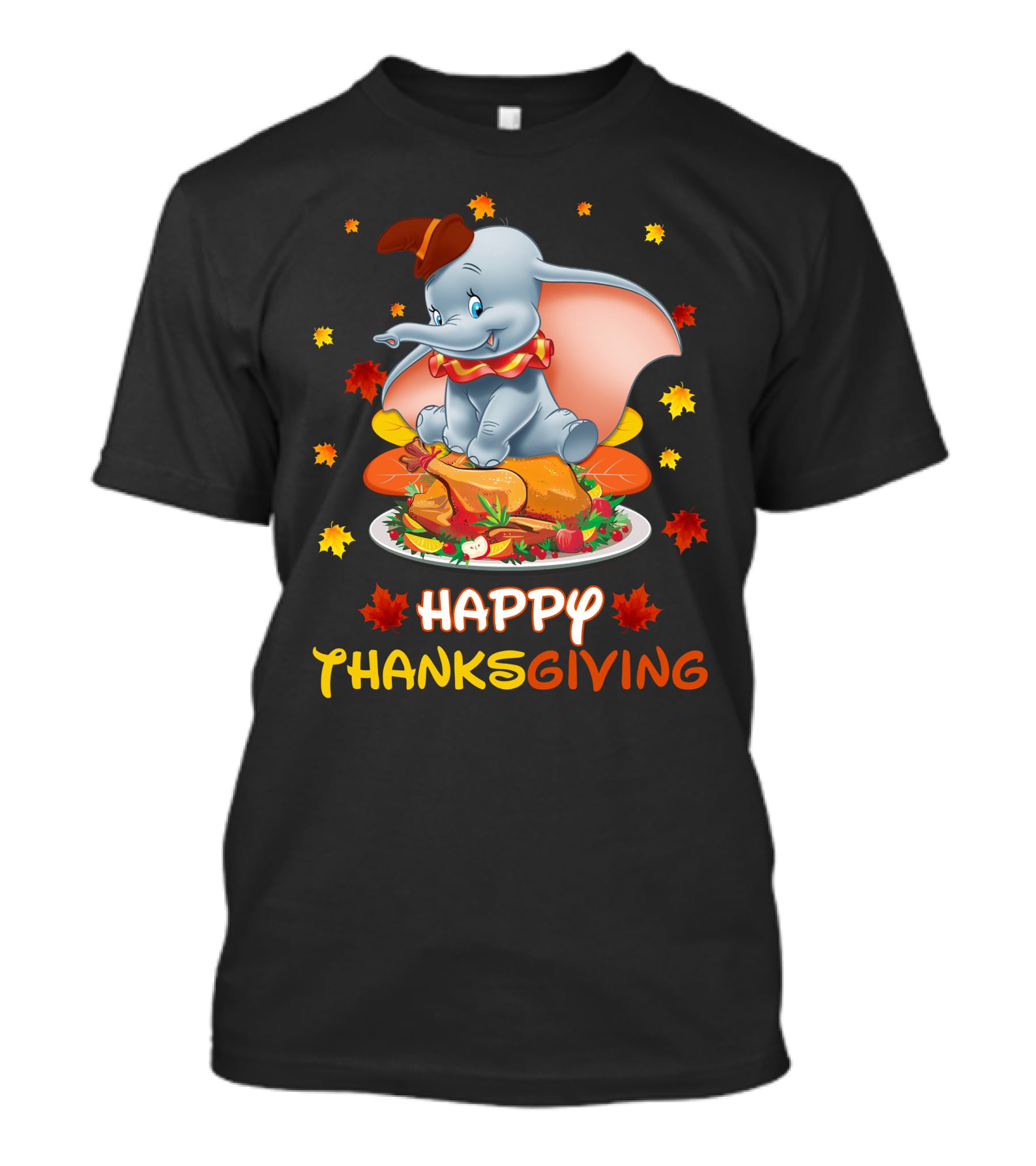Happy Thanksgiving Dumbo Turkey Autumn Leaves T-Shirt