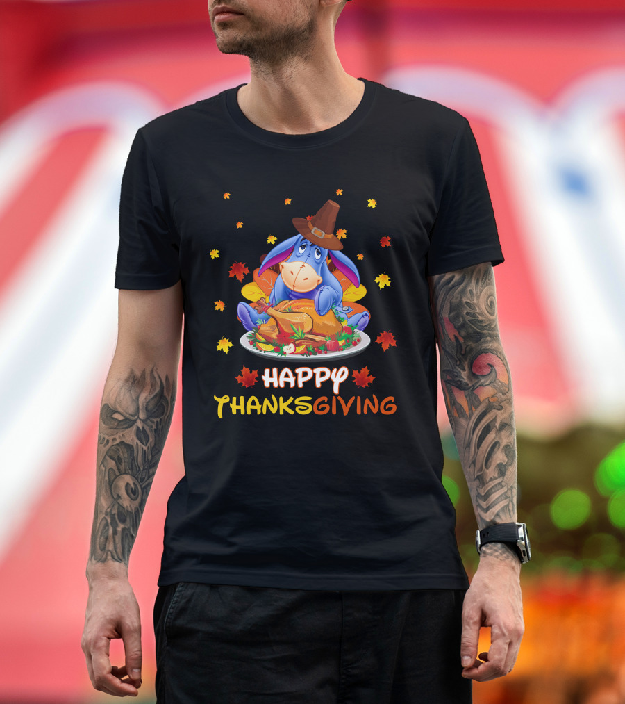 Eeyore Happy Thanksgiving Turkey Feast Leaves T-Shirt