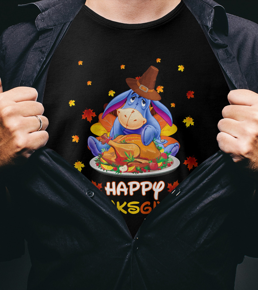 Eeyore Happy Thanksgiving Turkey Feast Leaves T-Shirt