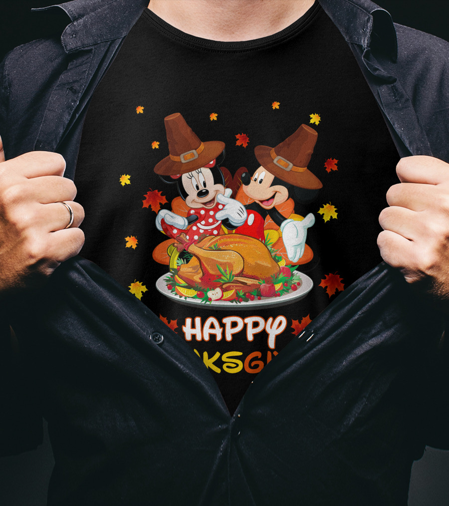 Happy Thanksgiving Mickey And Minnie Turkey Feast T-Shirt