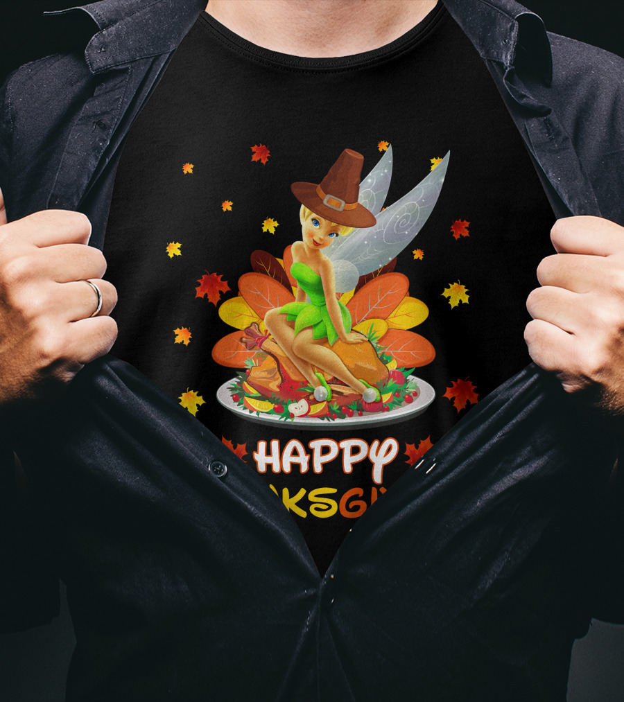 Happy Thanksgiving Tinkerbell Leaves And Cornucopia T-Shirt