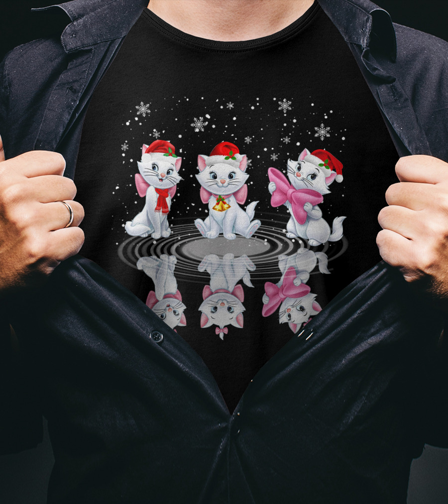 Marie Aristocats Christmas Kittens With Santa Hats And Bows T-Shirt