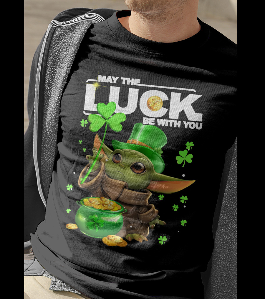 May The Luck Be With You Baby Yoda Clover Gold Coins T-Shirt