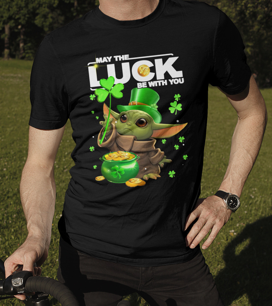 May The Luck Be With You Baby Yoda Clover Gold Coins T-Shirt