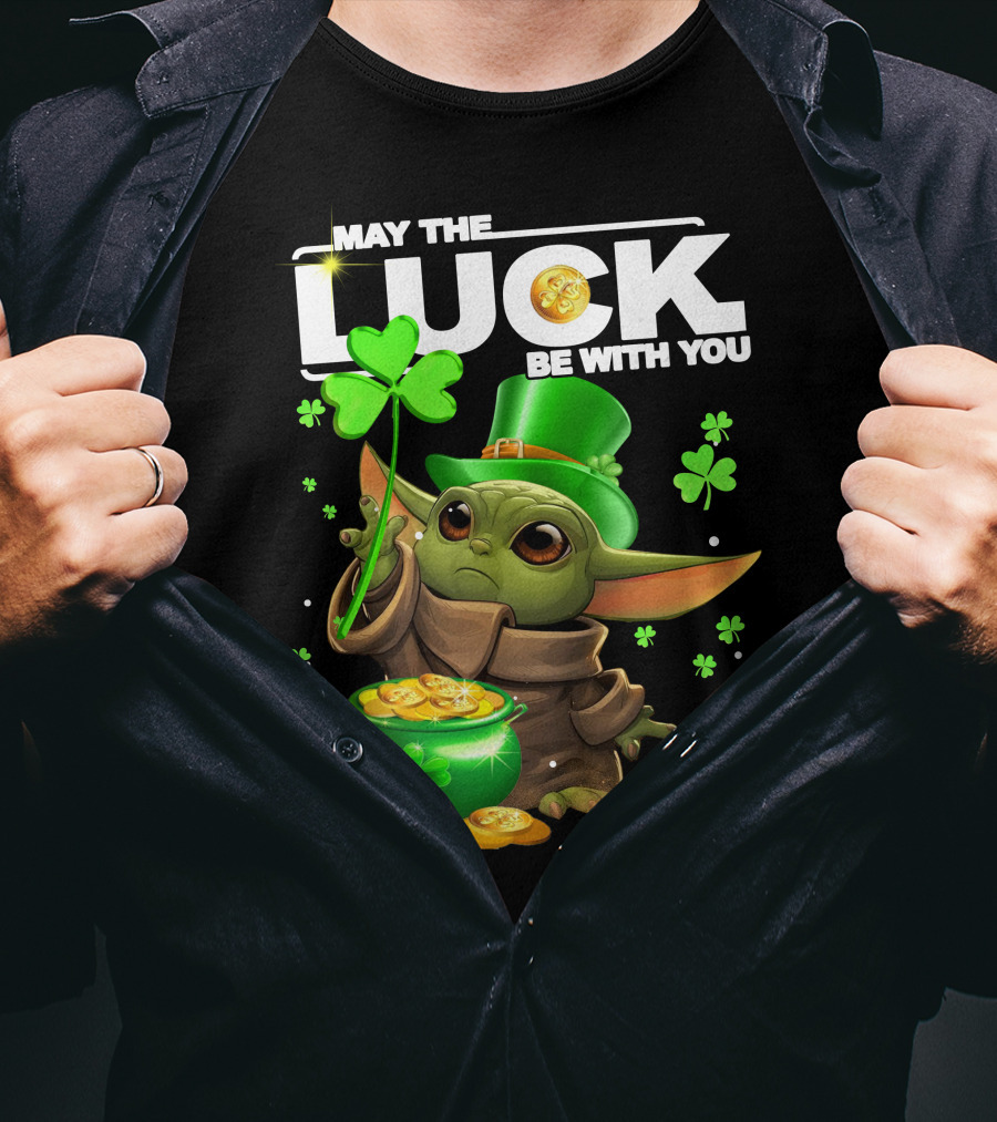 May The Luck Be With You Baby Yoda Clover Gold Coins T-Shirt
