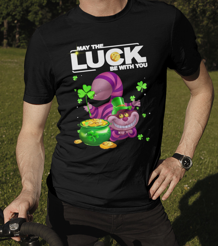 May The Luck Be With You Cheshire Cat Coins And Clover Pot T-Shirt