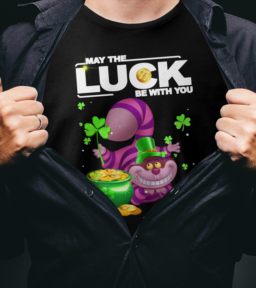 May The Luck Be With You Cheshire Cat Coins And Clover Pot T-Shirt