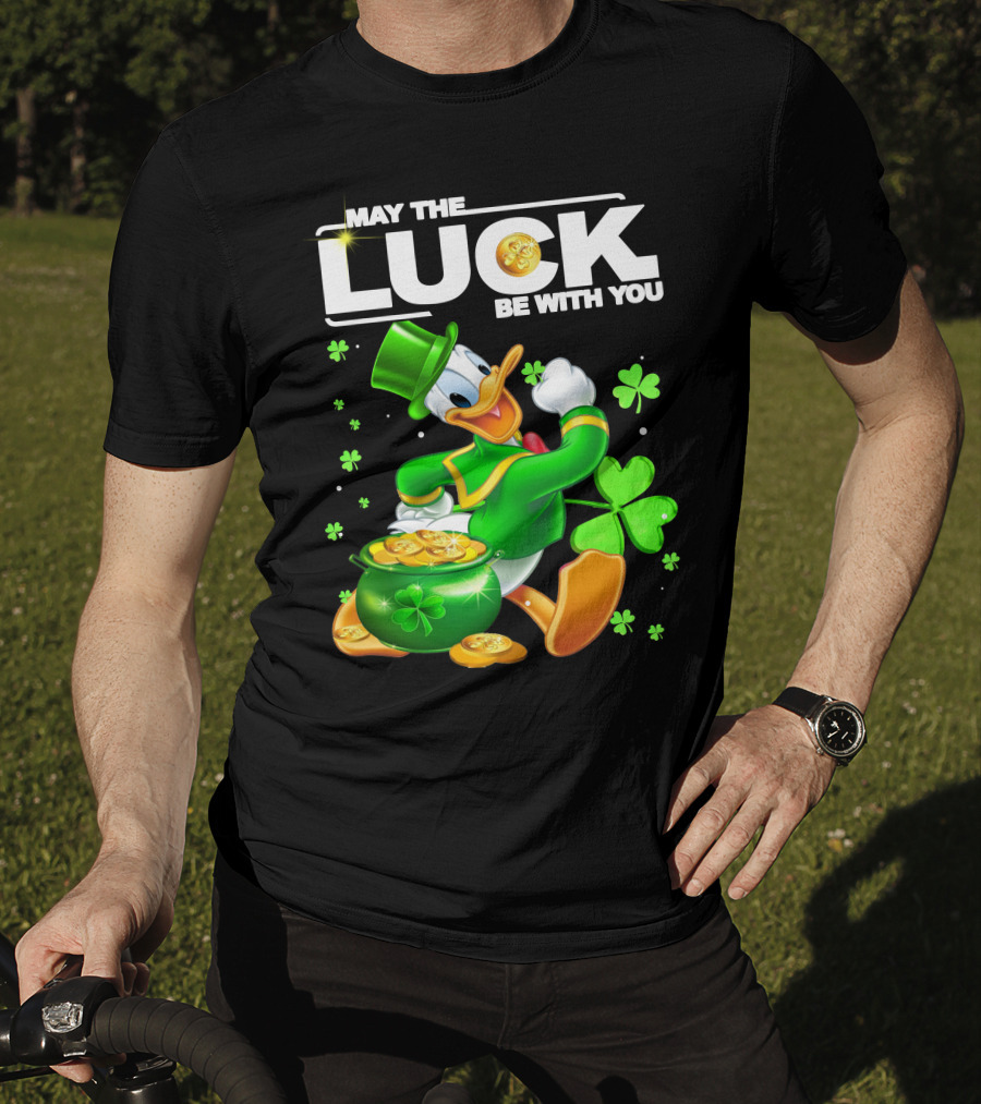May The Luck Be With You Donald Duck St. Patrick's Day Gold Coins And Clover T-Shirt