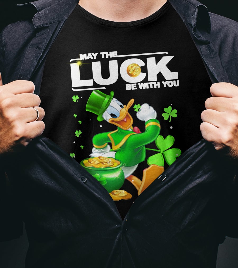 May The Luck Be With You Donald Duck St. Patrick's Day Gold Coins And Clover T-Shirt