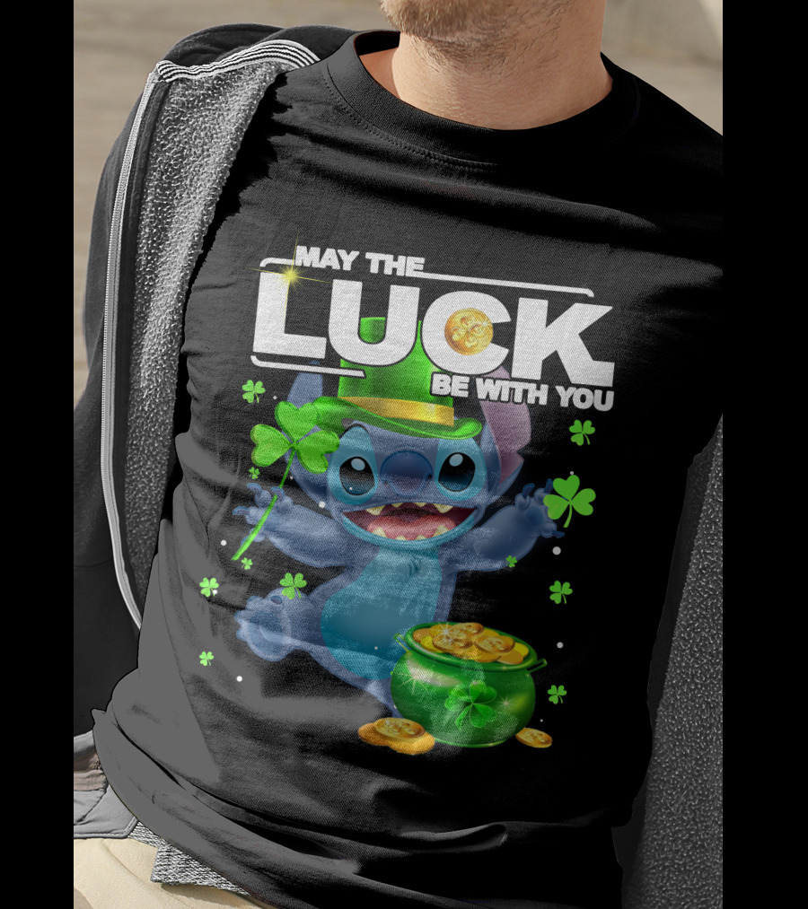 May The Luck Be With You Stitch Pot Of Gold Shamrocks T-Shirt