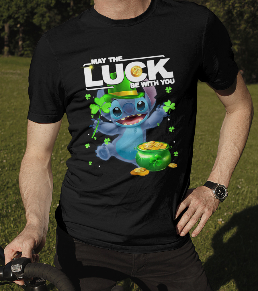 May The Luck Be With You Stitch Pot Of Gold Shamrocks T-Shirt
