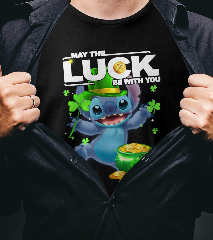 May The Luck Be With You Stitch Pot Of Gold Shamrocks T-Shirt